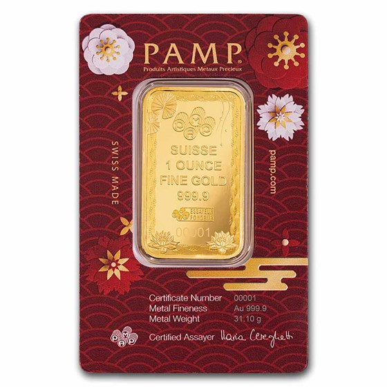 2025 1 oz Gold Bar - PAMP Good Luck Koi Fish (Assay)