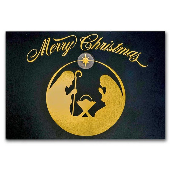 100 mg Gold in Greeting Card - Merry Christmas Nativity