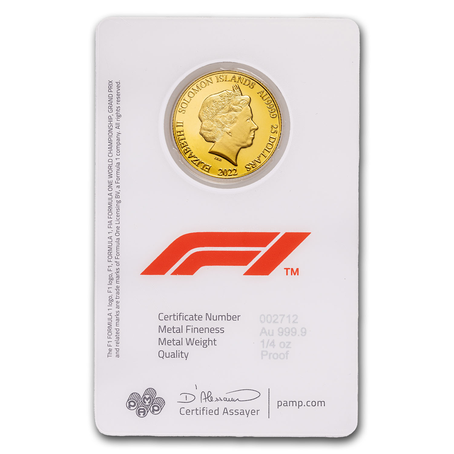 2022 1/4 oz $25 SI Gold Formula 1® Championship (In Assay)