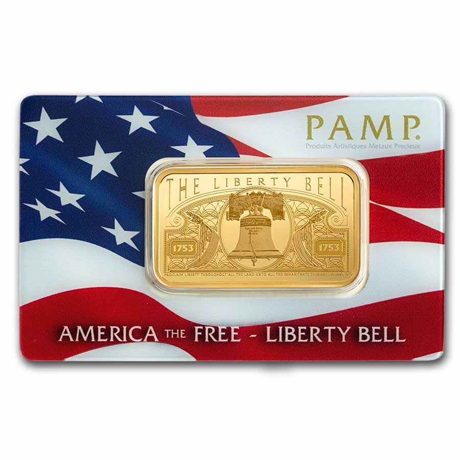 1 oz Gold Bar – PAMP America the Free Liberty Bell (Assay)