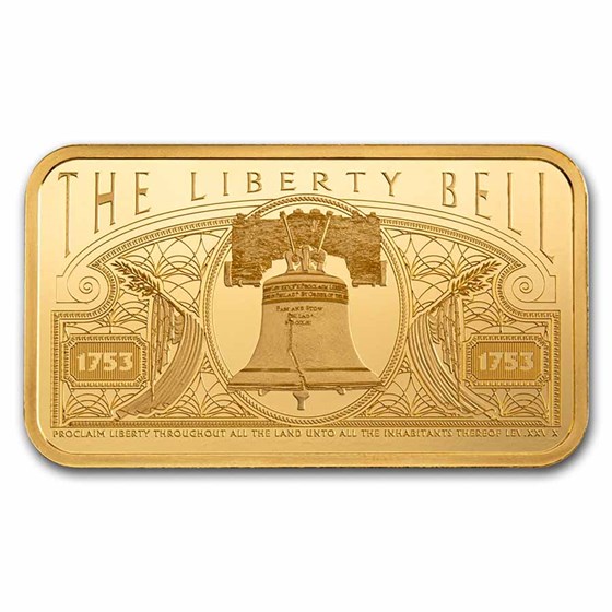 1 oz Gold Bar – PAMP America the Free Liberty Bell (Assay)