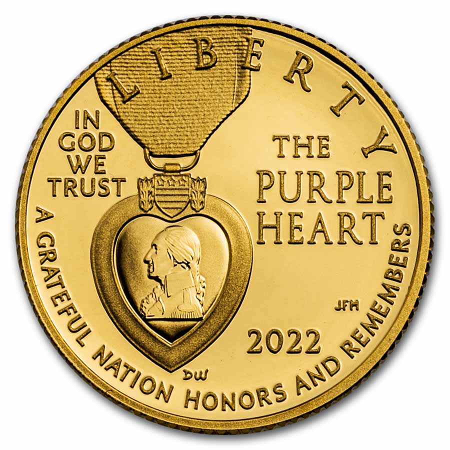 2022-W Gold $5 Commem Purple Heart Proof (w/Box & CoA)