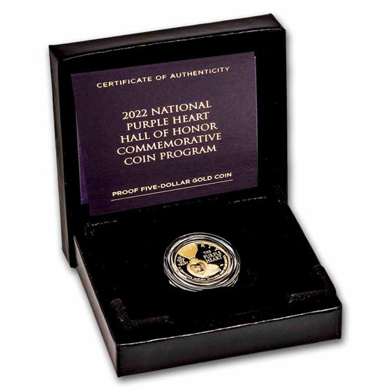 2022-W Gold $5 Commem Purple Heart Proof (w/Box &amp; CoA)