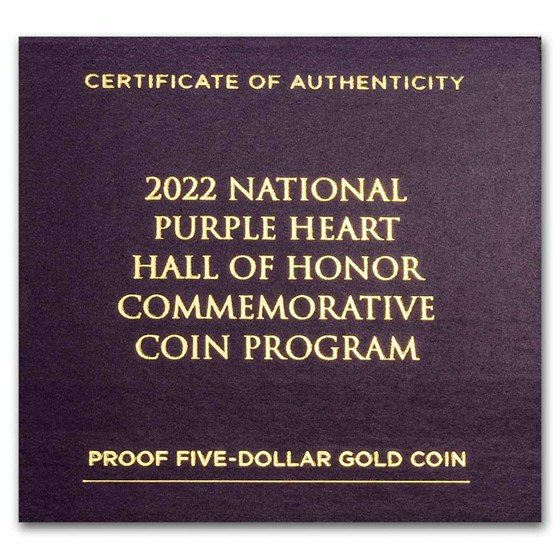 2022-W Gold $5 Commem Purple Heart Proof (w/Box &amp; CoA)