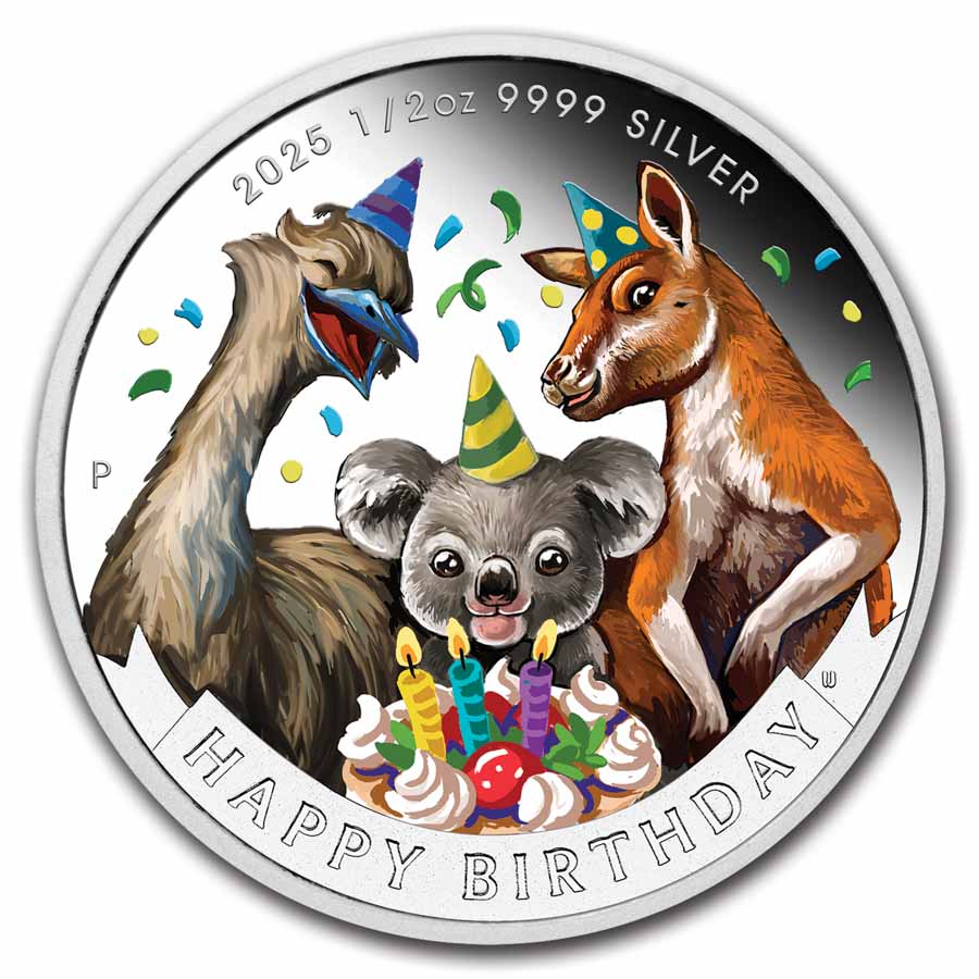 2025 Australia 1/2 oz Silver Colorized Happy Birthday PF (Card)