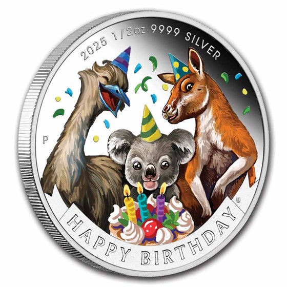 2025 Australia 1/2 oz Silver Colorized Happy Birthday PF (Card)