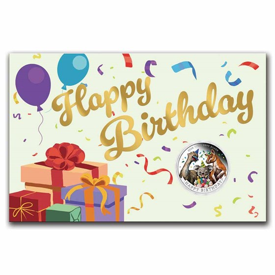 2025 Australia 1/2 oz Silver Colorized Happy Birthday PF (Card)
