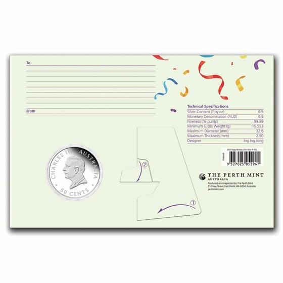 2025 Australia 1/2 oz Silver Colorized Happy Birthday PF (Card)