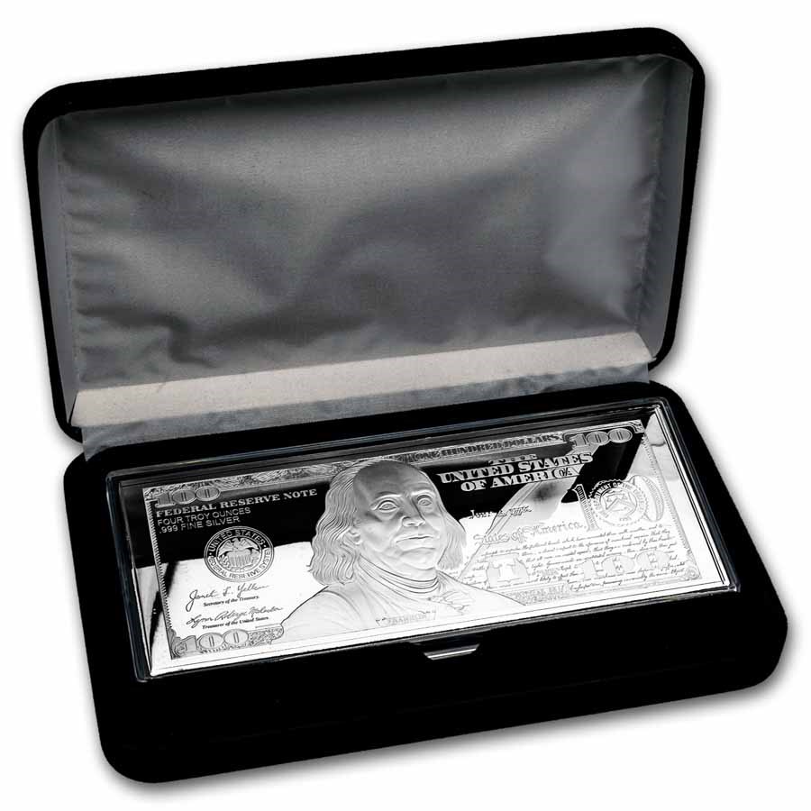 4 oz Silver Bar - 2025 $100 Bill (w/Box & COA)