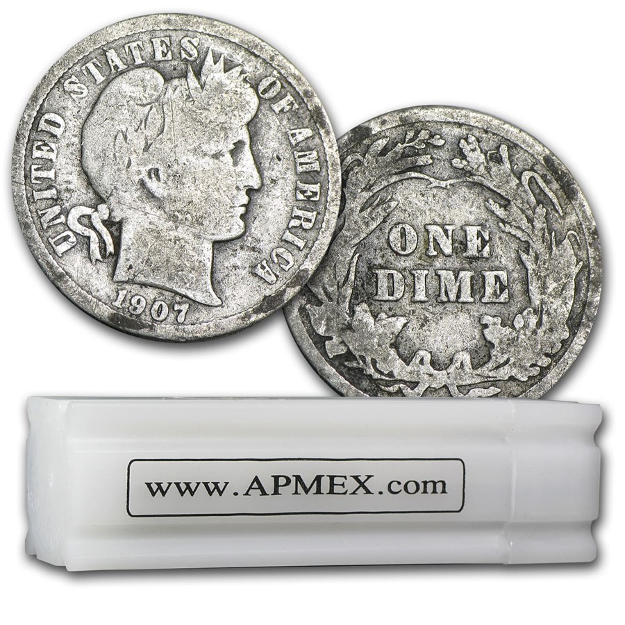 90% Silver Barber Dimes 50-Coin Roll Good/Better