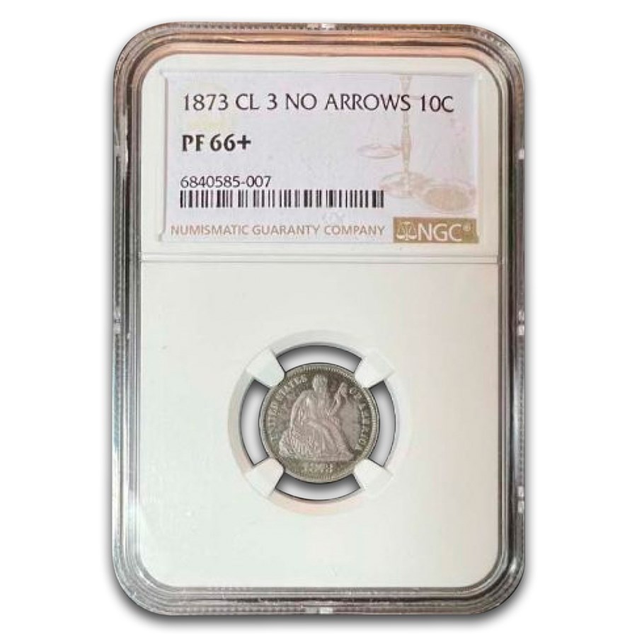 1873 Liberty Seated Dime PF-66+ NGC (CL 3, No Arrows)