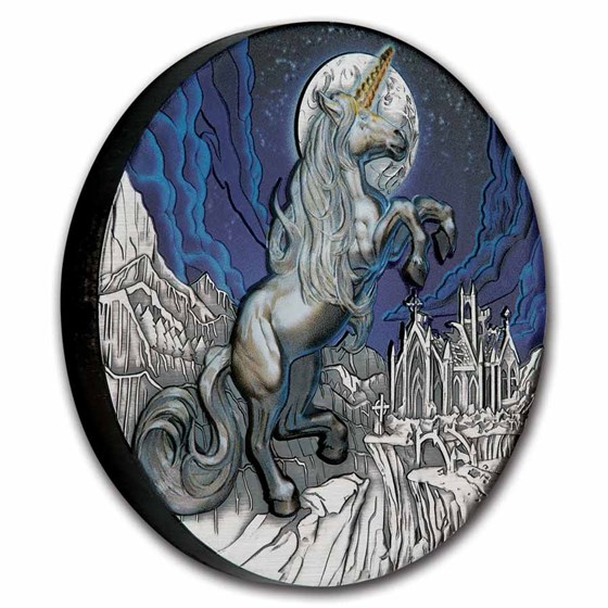 2025 Tuvalu 5 oz Silver Colorized Unicorn Antiqued HR (Box, COA)