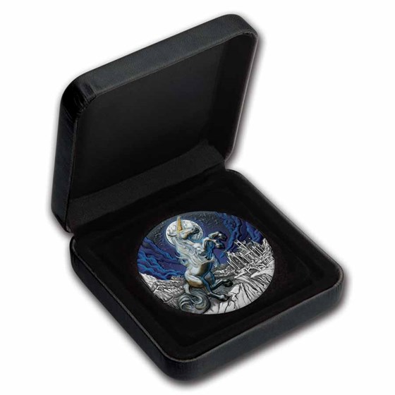 2025 Tuvalu 5 oz Silver Colorized Unicorn Antiqued HR (Box, COA)