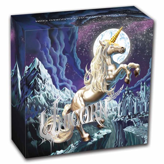 2025 Tuvalu 5 oz Silver Colorized Unicorn Antiqued HR (Box, COA)