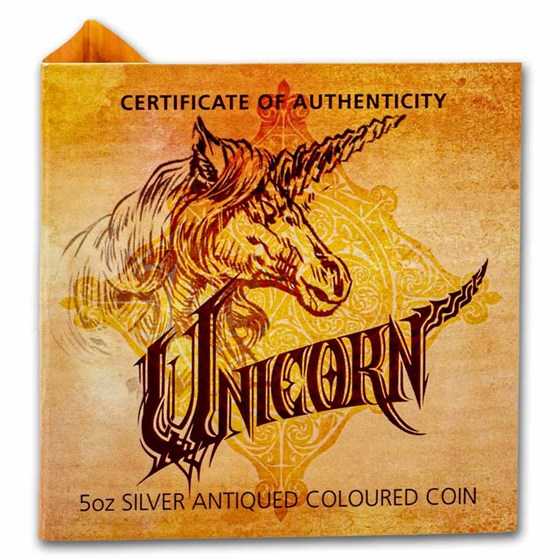 2025 Tuvalu 5 oz Silver Colorized Unicorn Antiqued HR (Box, COA)