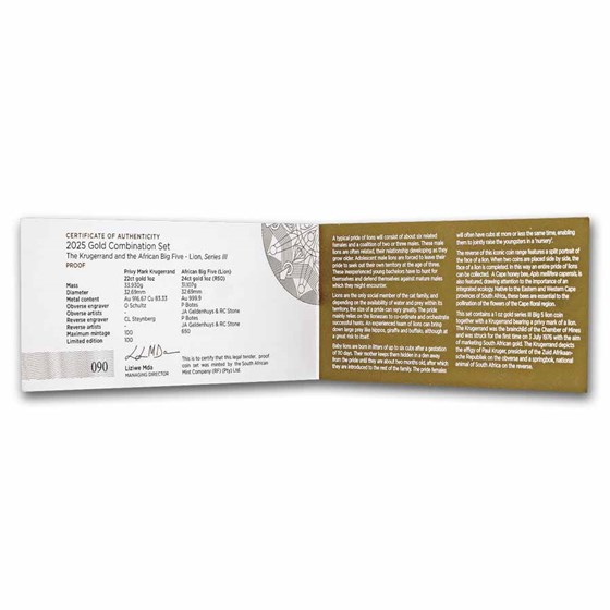 2025 South Africa 2-Coin Gold Krugerrand &amp; Lion Proof Set