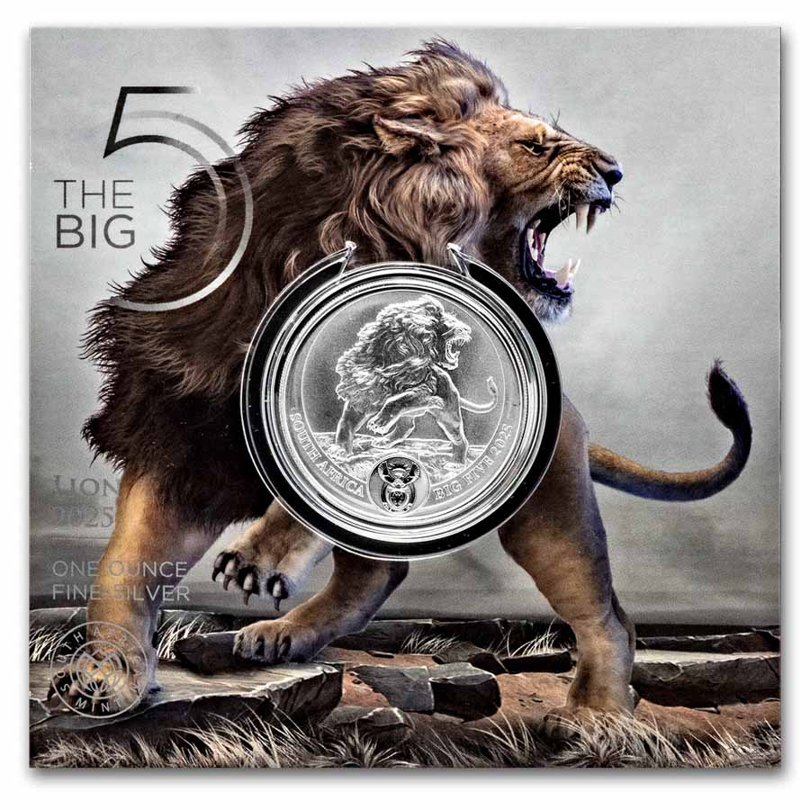 2025 South Africa 1 oz Silver Big Five Lion BU (In Blister Pack)