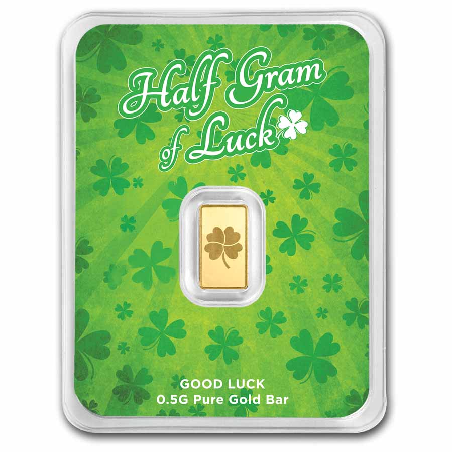 1/2 gram Gold Bar - Half Gram of Luck (Green Lucky Clover Card)