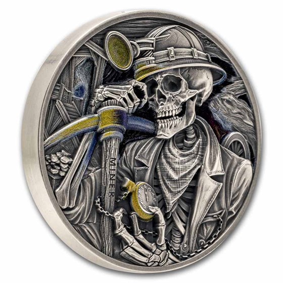 2025 Republic of Ghana 1 oz Silver Antique Memento Mori: Miner