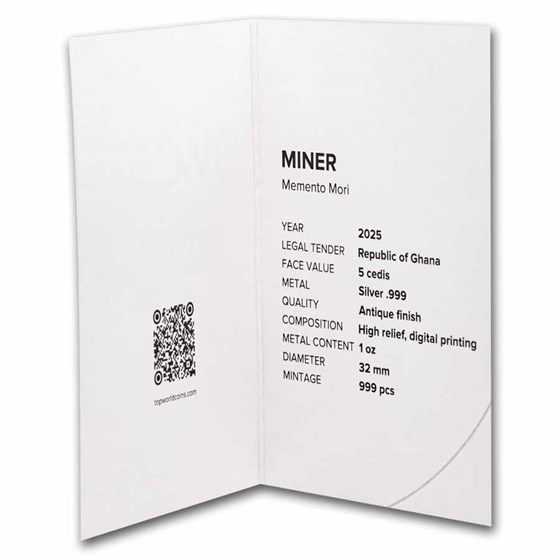 2025 Republic of Ghana 1 oz Silver Antique Memento Mori: Miner