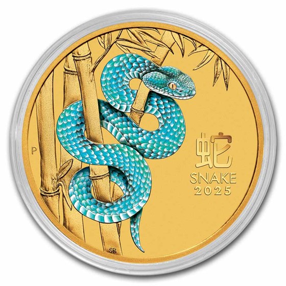 2025 Australia 1/10 oz Colorized Gold Lunar Blue Snake BU