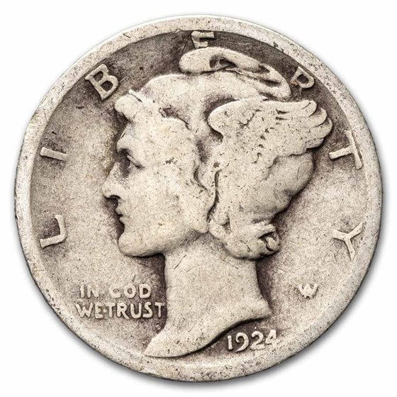 1924 Mercury Dime 50-Coin Roll Avg Circ