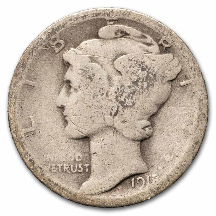 1918 Mercury Dime 50-Coin Roll Avg Circ