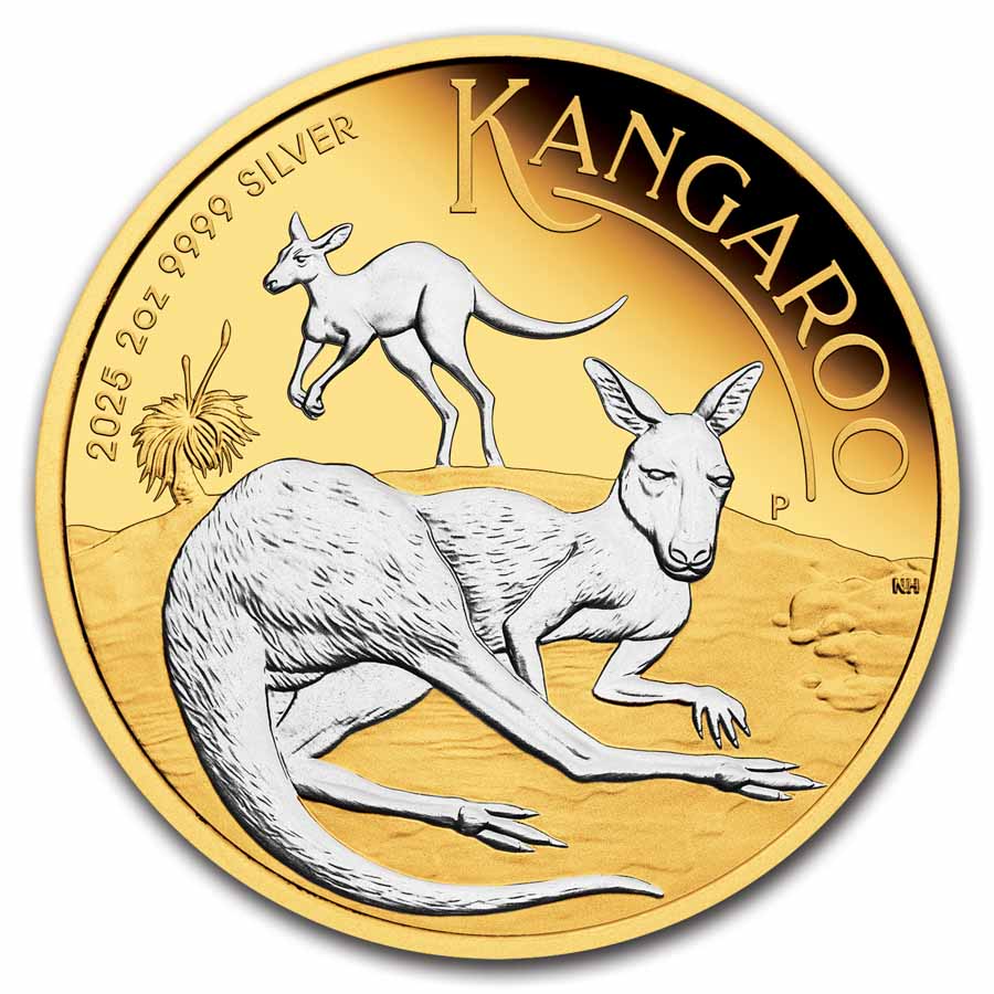 2025 Australia 2 oz Silver Kangaroo Proof (Reverse Gilded)