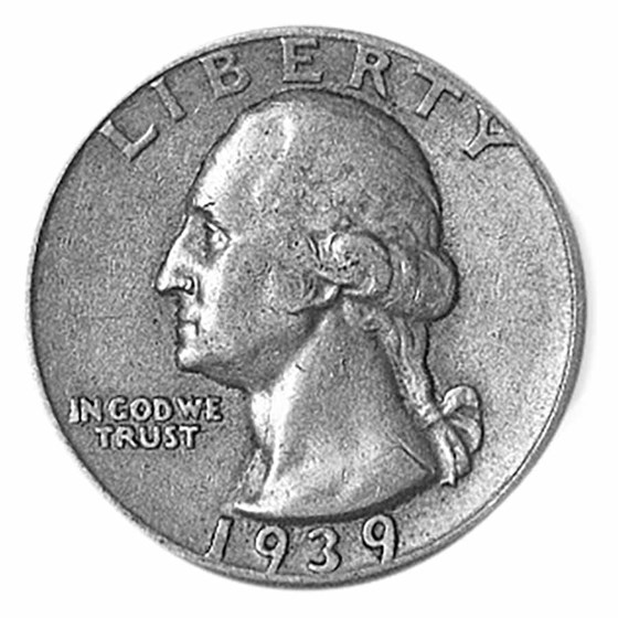 1939 Washington Quarter 40-Coin Roll Avg Circ