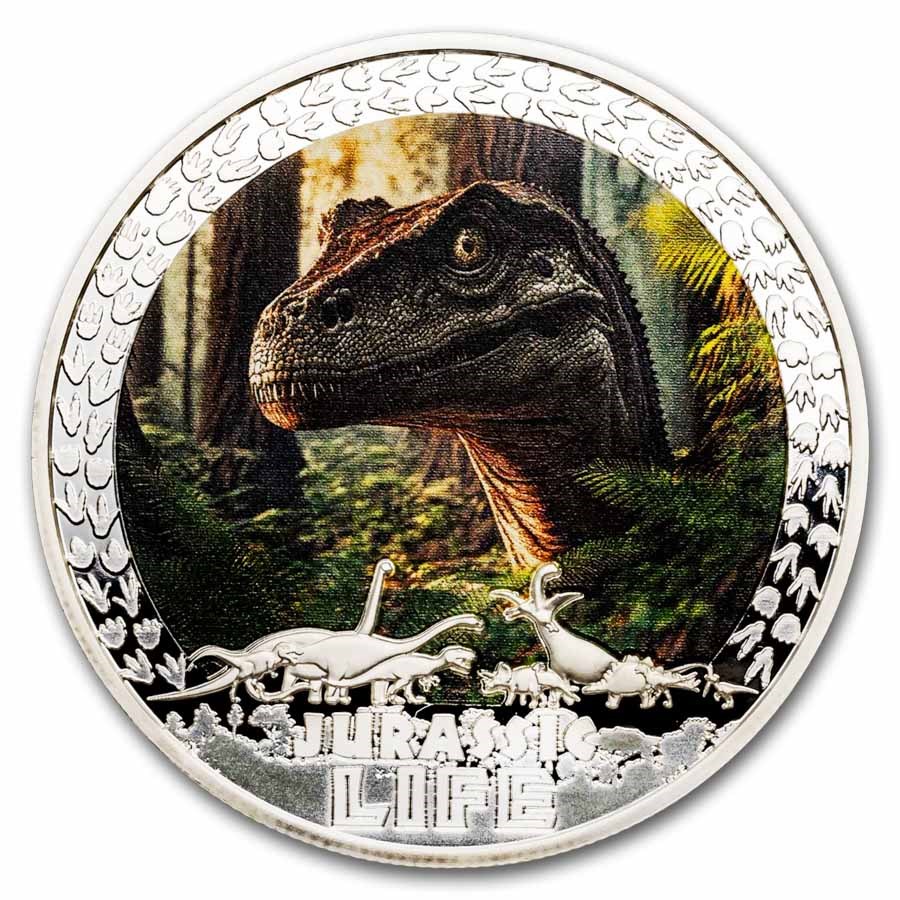 2025 Liberia 1 oz Silver Jurassic Life Dinosaur: Velociraptor