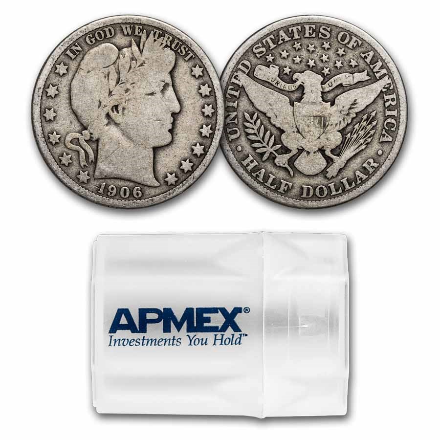 1906 Barber Half Dollar 20-Coin Roll Avg Circ