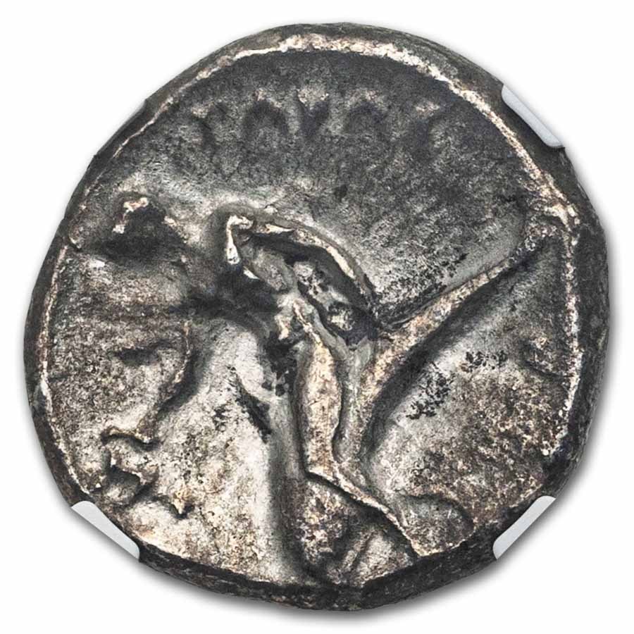 Calabria AR Didrachm Taras on Dolphin (280-240 BC) Ch VF NGC 3/3