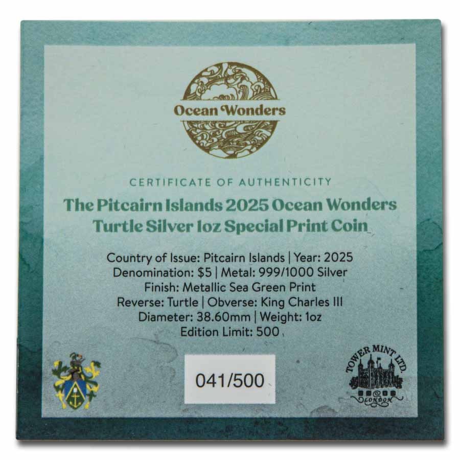 2025 Pitcairn Islands 1 oz Silver Ocean Wonders: Turtle