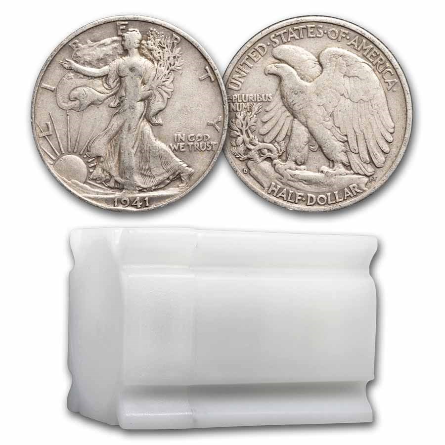 1941-D Walking Liberty Halves 20-Coin Roll Avg Circ