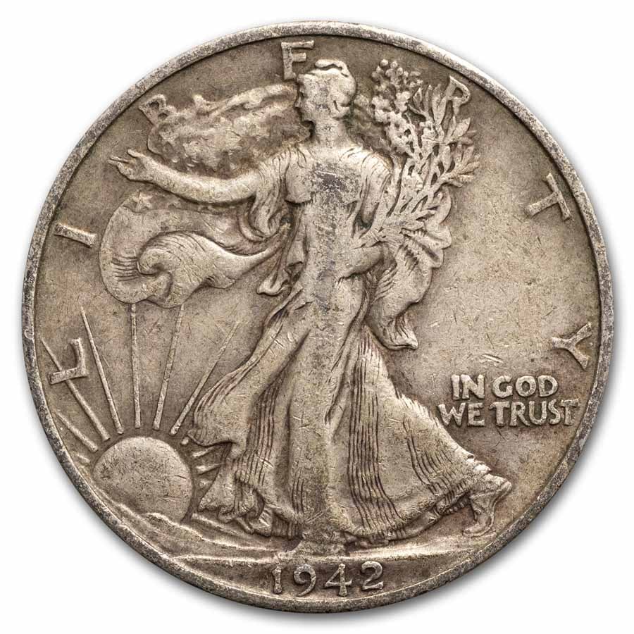 1942-D Walking Liberty Halves 20-Coin Roll Avg Circ