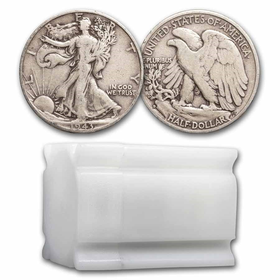 1943-D Walking Liberty Halves 20-Coin Roll Avg Circ