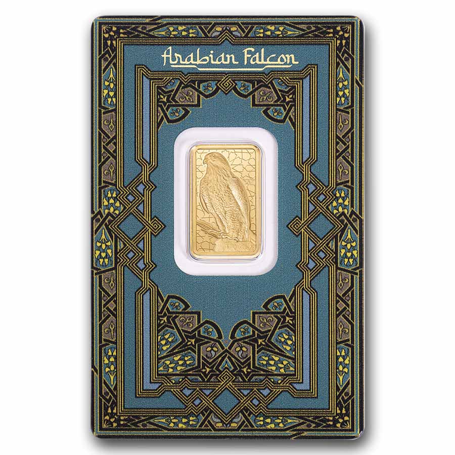 5 gram Gold Bar - PAMP Arabian Falcon (w/Assay &amp; Frame)
