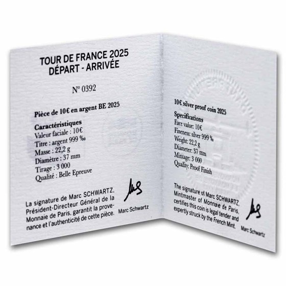 2025 Proof Silver €10 Tour de France w/ Box &amp; COA