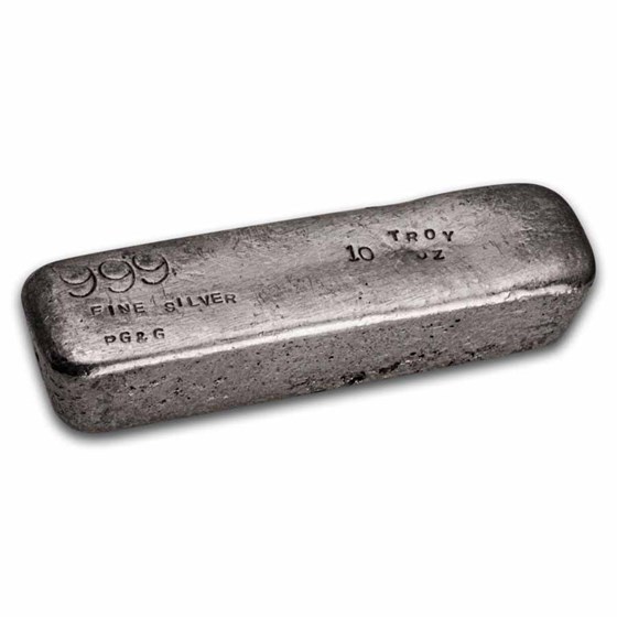 10 oz Silver Bar - Vintage PG&amp;G (Prospectors Gold &amp; Gems)