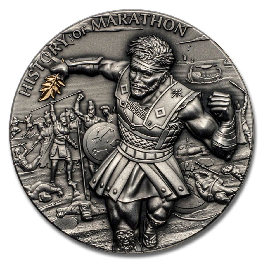 2025 Liberia 2 oz Silver Antique History of Marathon (Box & COA)