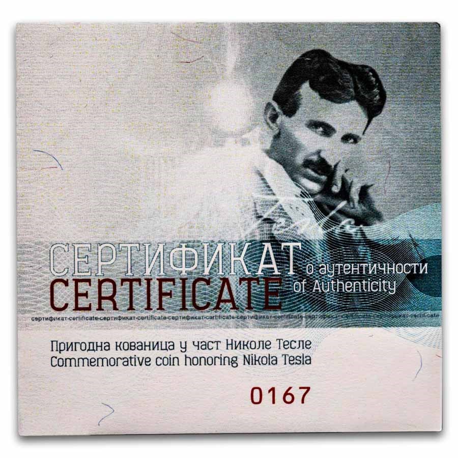 2025 Serbia 1 oz Ag Proof 100 Dinar Tesla: The Earthquake Machine