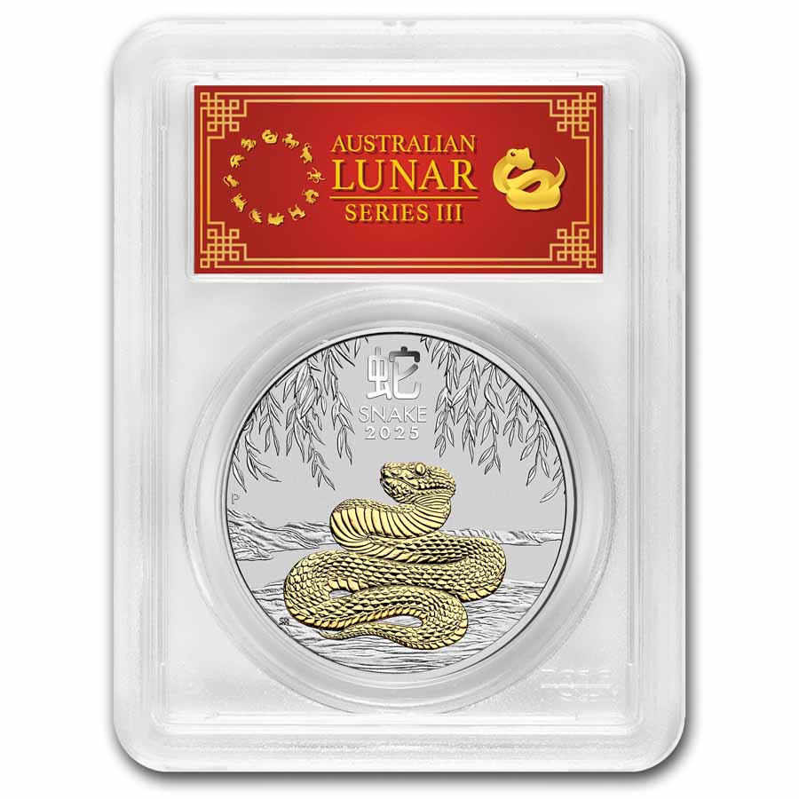 2025 Australia 1 oz Silver Lunar Snake MS-70 PCGS Gilded
