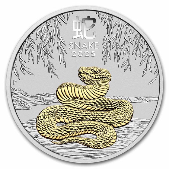 2025 Australia 1 oz Silver Lunar Snake MS-70 PCGS Gilded