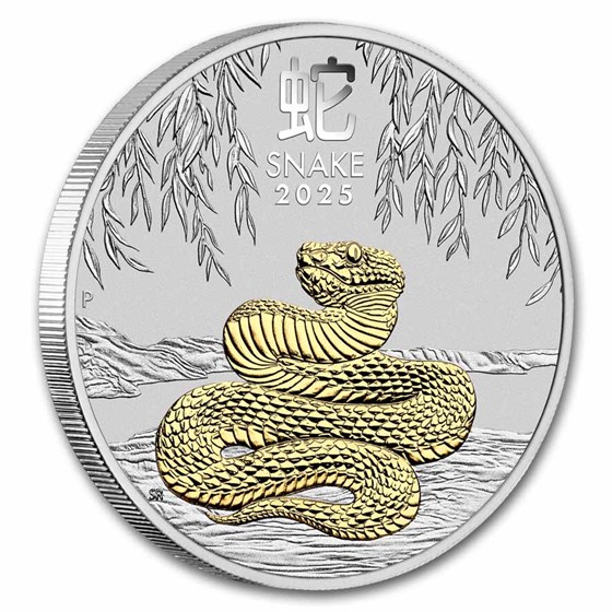 2025 Australia 1 oz Silver Lunar Snake MS-70 PCGS Gilded
