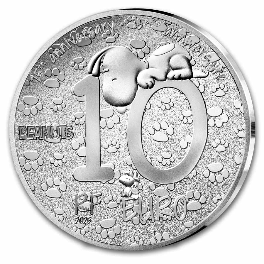 2025 France €10 Silver Proof Snoopy 75 Years of Peanuts Colorized