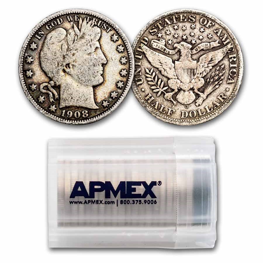 1908-O Barber Half Dollar 20-Coin Roll Avg Circ