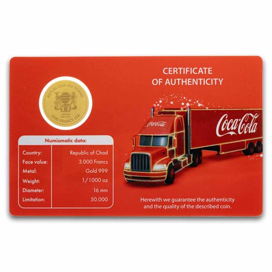Coca-Cola® 1/1000 oz Gold Holiday Caravan Coin in Card