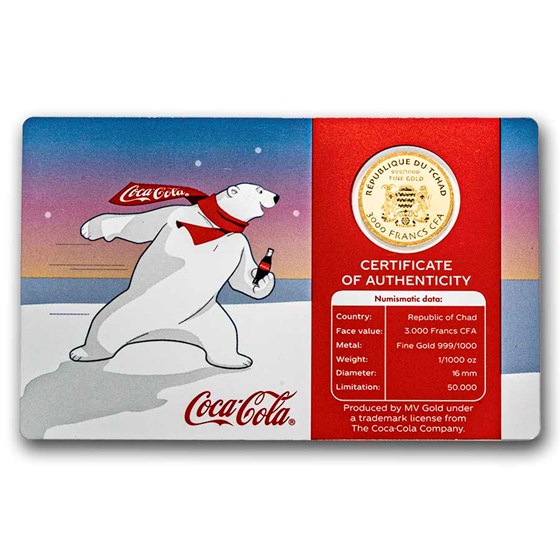 Coca-Cola® 1/1000 oz Gold Polar Bear Coin in Card