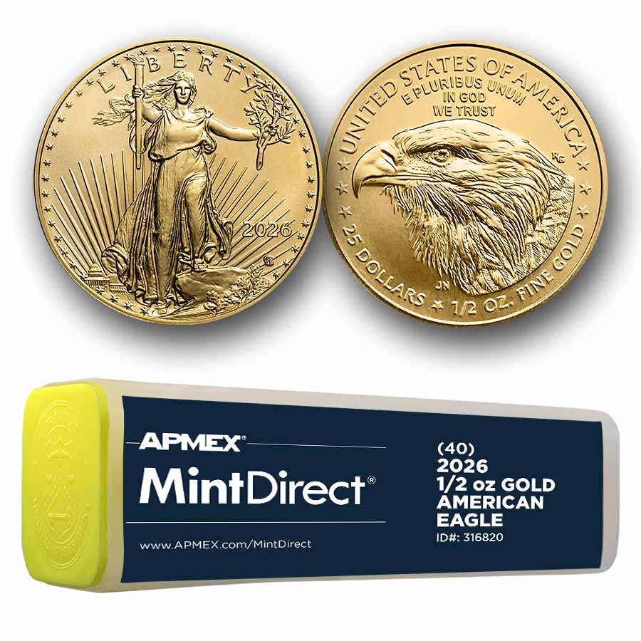2026 1/2 oz American Gold Eagles (40-Coin MintDirect® Tube) 2026 1/2 oz American Gold Eagles (40-Coin MintDirect® Tube)