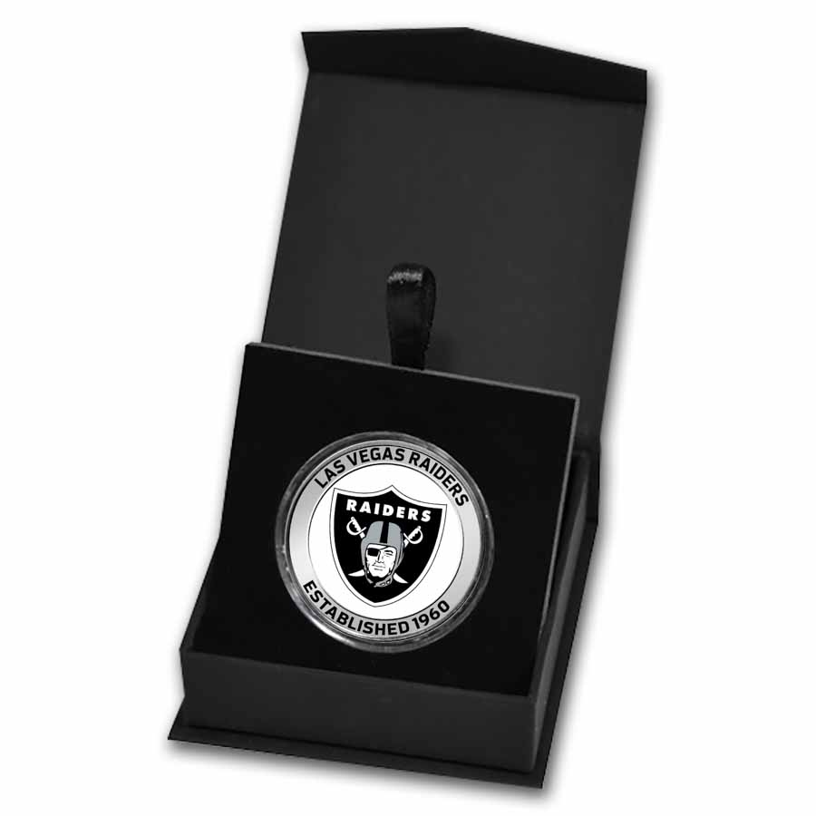 NFL Las Vegas Raiders 1 oz Silver Colorized Round (w/Box) NFL Las Vegas Raiders 1 oz Silver Colorized Round (w/Box)